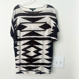 Lauren Ralph Lauren Aztec Pattern Linen Top L